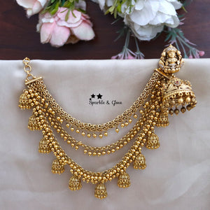 Elegant Temple Jhumka Ear Chain Set - Exquisite Craftsmanship