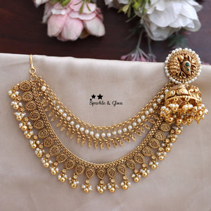 Exquisite Gold Jhumka Earrings with Luxurious Gold Earchains
