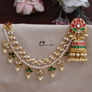 Exquisite Kundan Lotus Jhumka Earrings - Gold-Plated Elegance