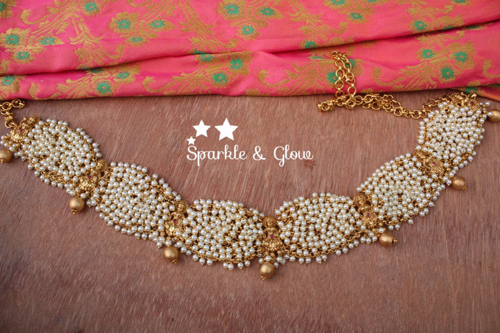 Pearl cluster lakshmi hip chain - Sparkle and Glow - Pearl - 