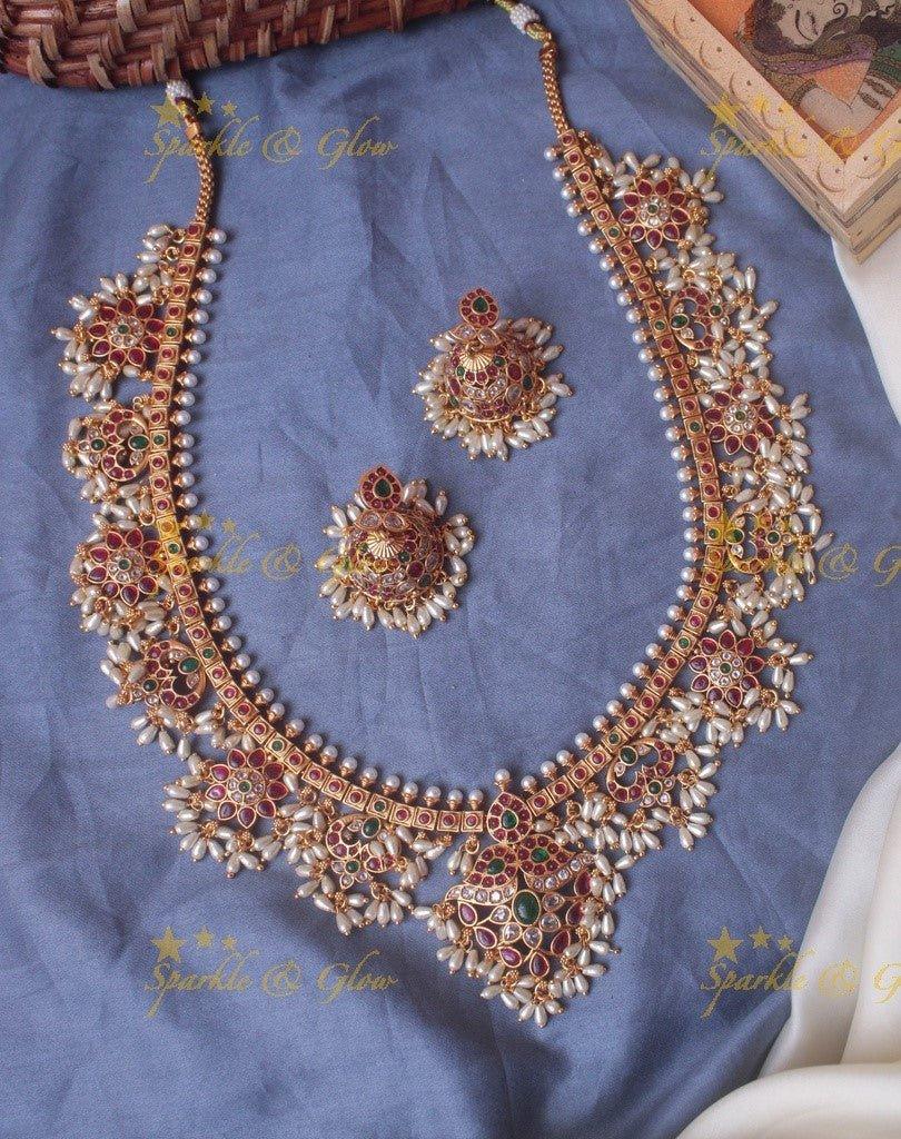 Premium matte beautiful rice pearl gutta pusalu haram - Sparkle and Glow