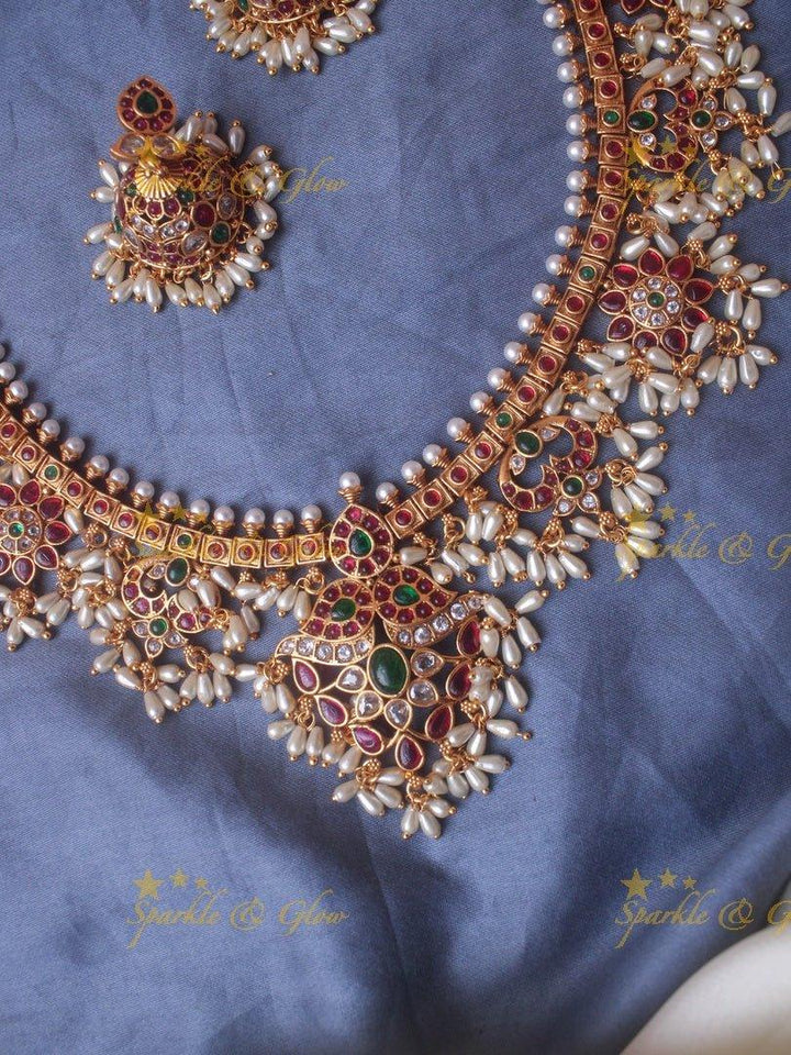 Premium matte beautiful rice pearl gutta pusalu haram - Sparkle and Glow