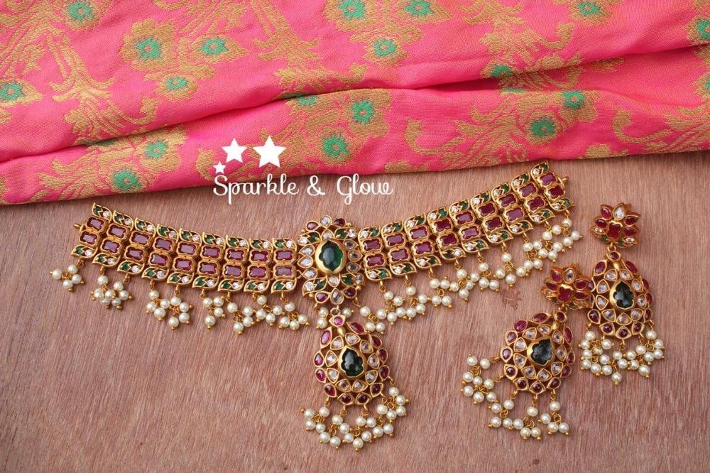 Kemp stones beautiful gutta pusalu choker - Pink - Sparkle and Glow