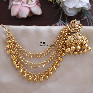 Exquisite Gold Lakshmi Jhumkas with Ear Chain