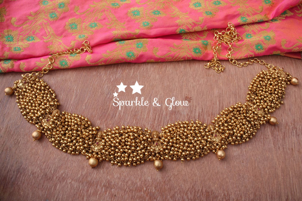 Pearl cluster lakshmi hip chain - Sparkle and Glow - Gold - 