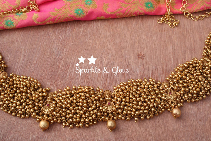 Pearl cluster lakshmi hip chain - Sparkle and Glow - Gold - 