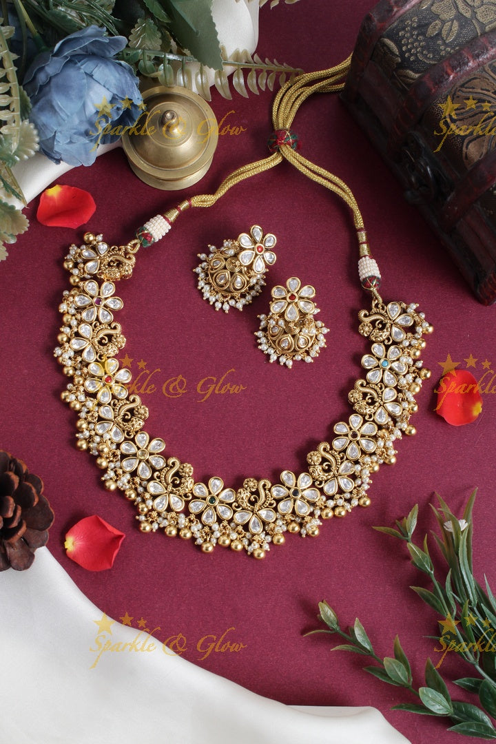 Beautiful kundan stone floral necklace with jhumkas