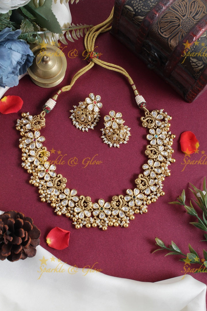 Beautiful kundan stone floral necklace with jhumkas