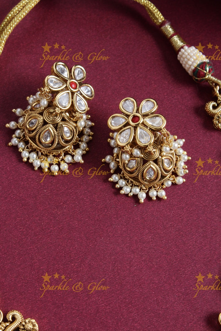 Beautiful kundan stone floral necklace with jhumkas