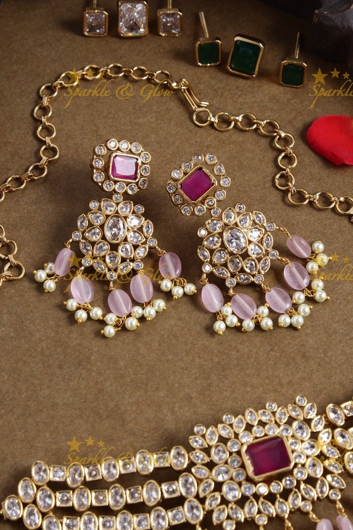 Premium Matt intricate design pink beads choker - Sparkle and Glow - pink - Back Thread