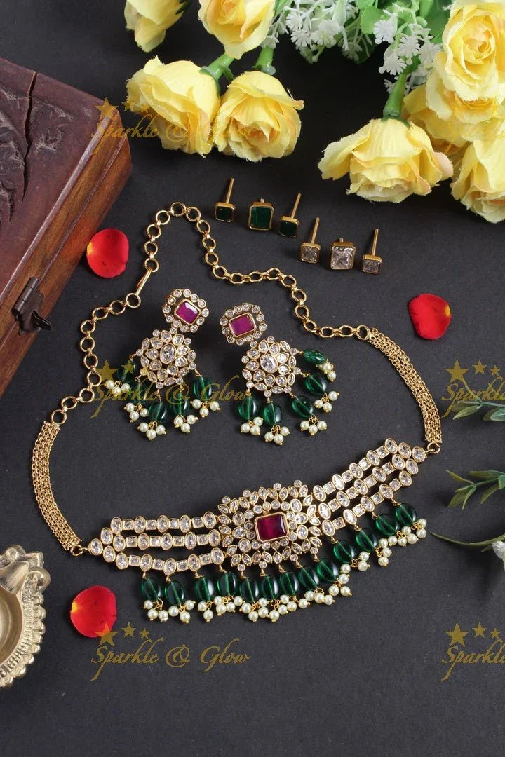 Premium Matt intricate design pink beads choker - Sparkle and Glow