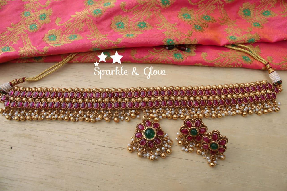 Gold alike polish Kemp Choker with gold and pearl pusalu - Kemp - Sparkle and Glow