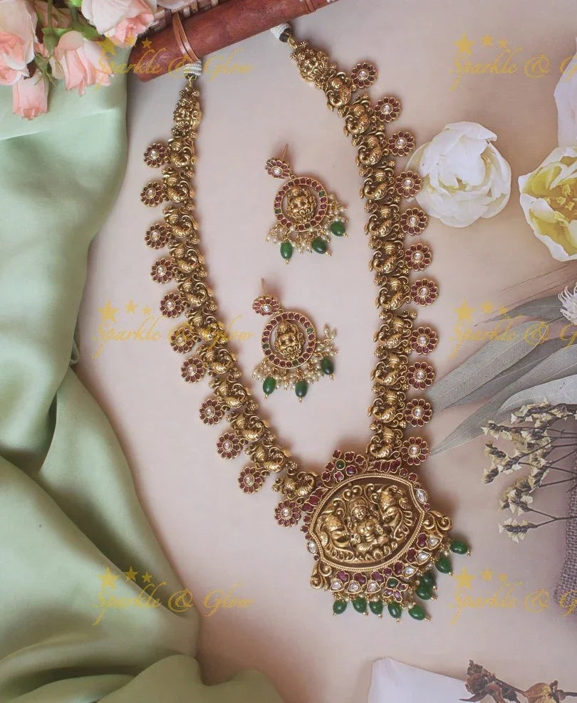 Gold alike Two in one turnable Pendnet Lakshmi and non idol bottu haram - Sparkle and Glow