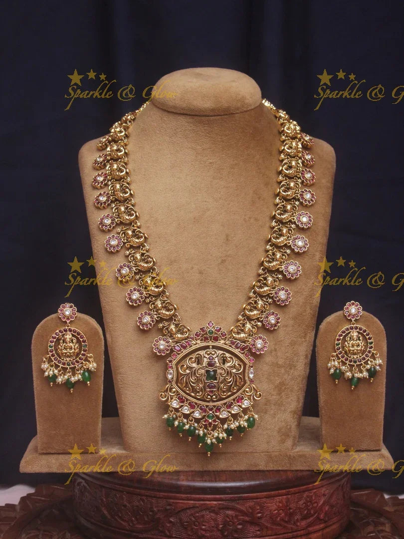 Gold alike Two in one turnable Pendnet Lakshmi and non idol bottu haram - Sparkle and Glow