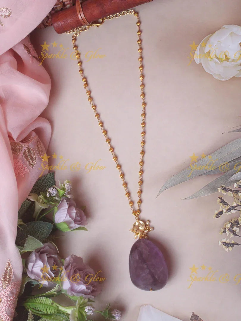 Stunning natural stone pendent chain - Lavendar - Sparkle and Glow