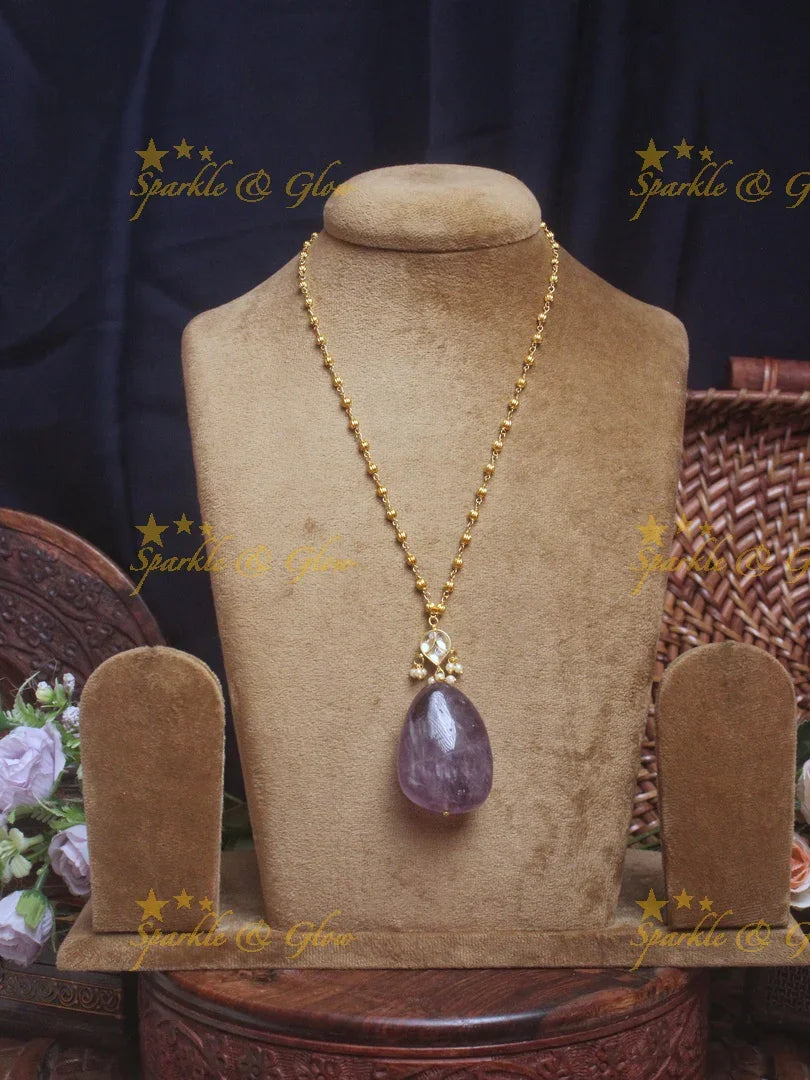 Stunning natural stone pendent chain - Lavendar - Sparkle and Glow