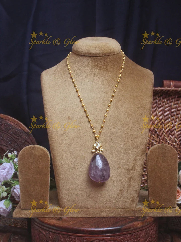 Stunning natural stone pendent chain - Lavendar - Sparkle and Glow