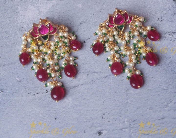 Gorgeous Lotus Jadau earrings - Pink