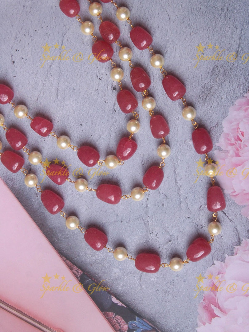 Three layer pink and pearl beads haram