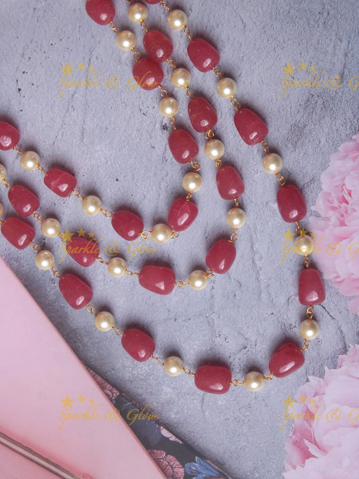 Three layer pink and pearl beads haram