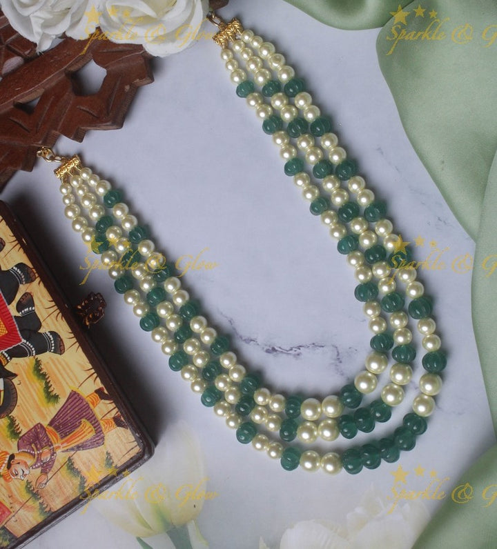 Three layer green pumpkin and pearl beads haram
