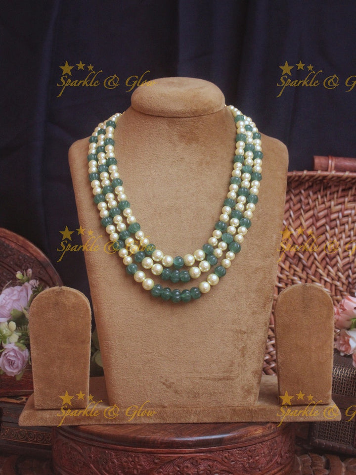 Three layer green pumpkin and pearl beads haram