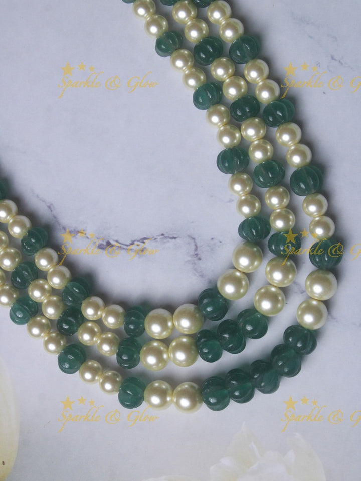 Three layer green pumpkin and pearl beads haram