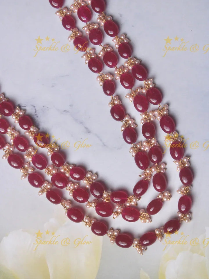 Elegant Pink Triple-Layer Bead Haram Necklace