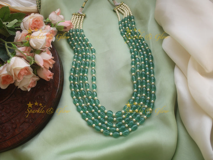 Statement three layer green beads haram