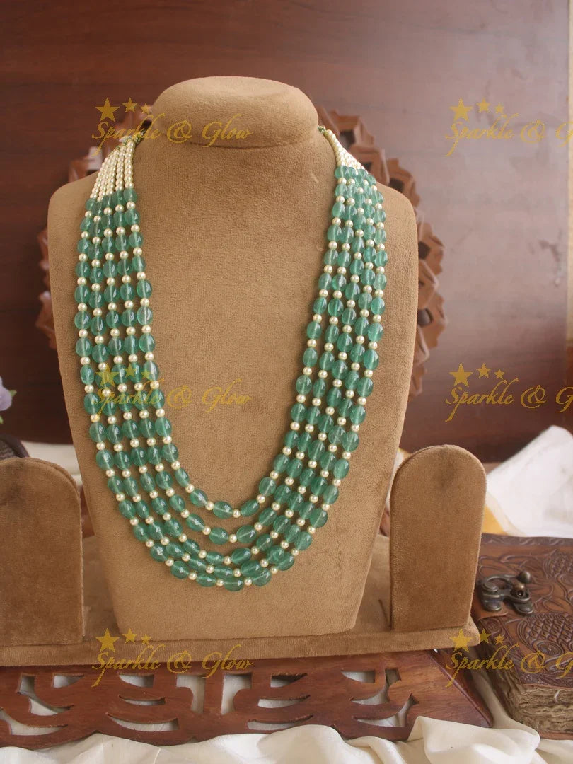 Statement three layer green beads haram - Sparkle and Glow
