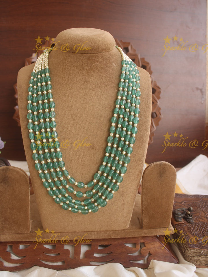 Statement three layer green beads haram