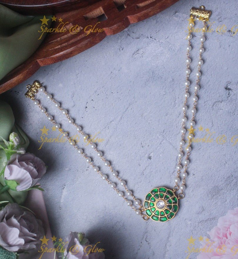 Statement Jadau beads choker - Green - Sparkle and Glow - Green - Back Thread