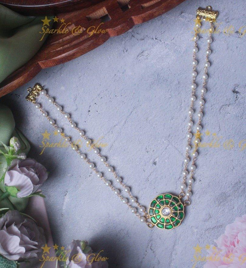 Statement Jadau beads choker - Green - Sparkle and Glow