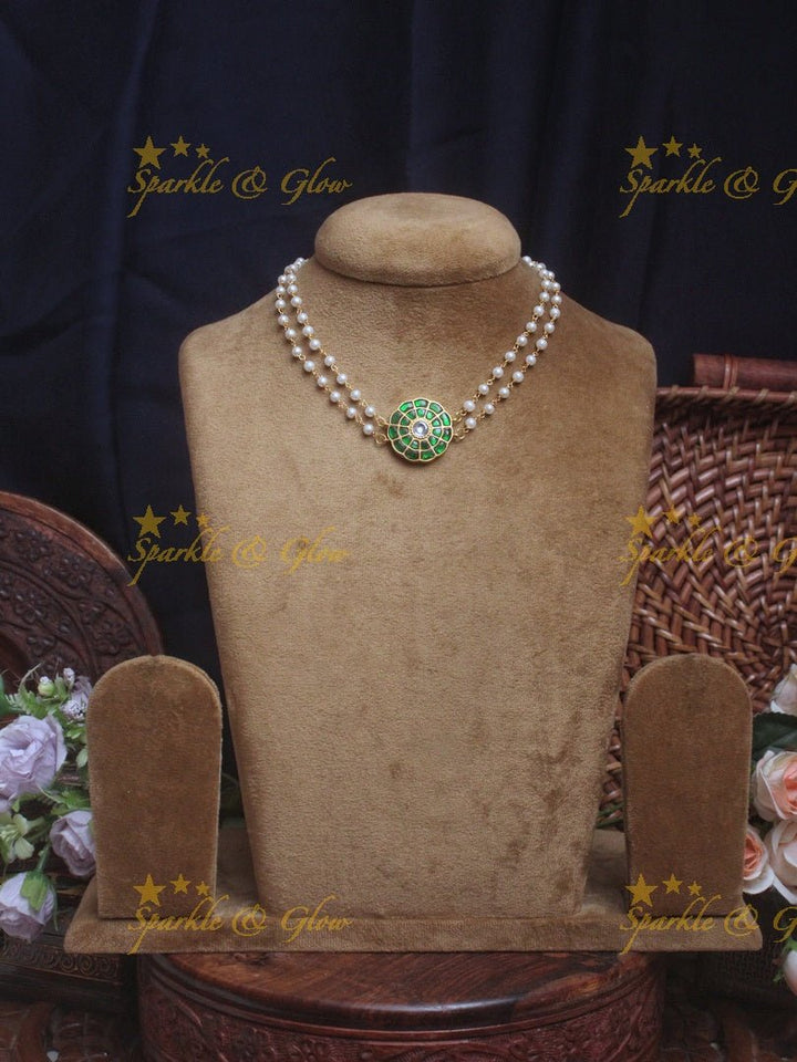 Statement Jadau beads choker - Green - Sparkle and Glow - Pink - Back Thread