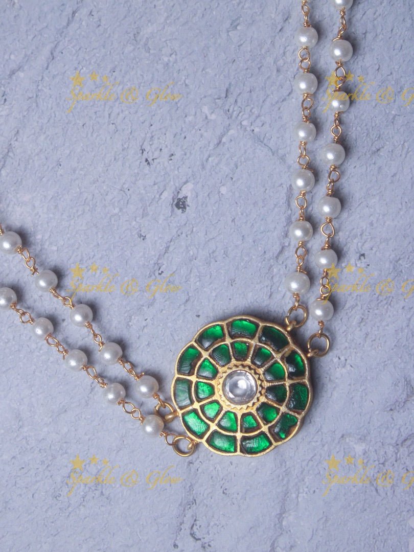 Statement Jadau beads choker - Green - Sparkle and Glow - Pink - Back Thread