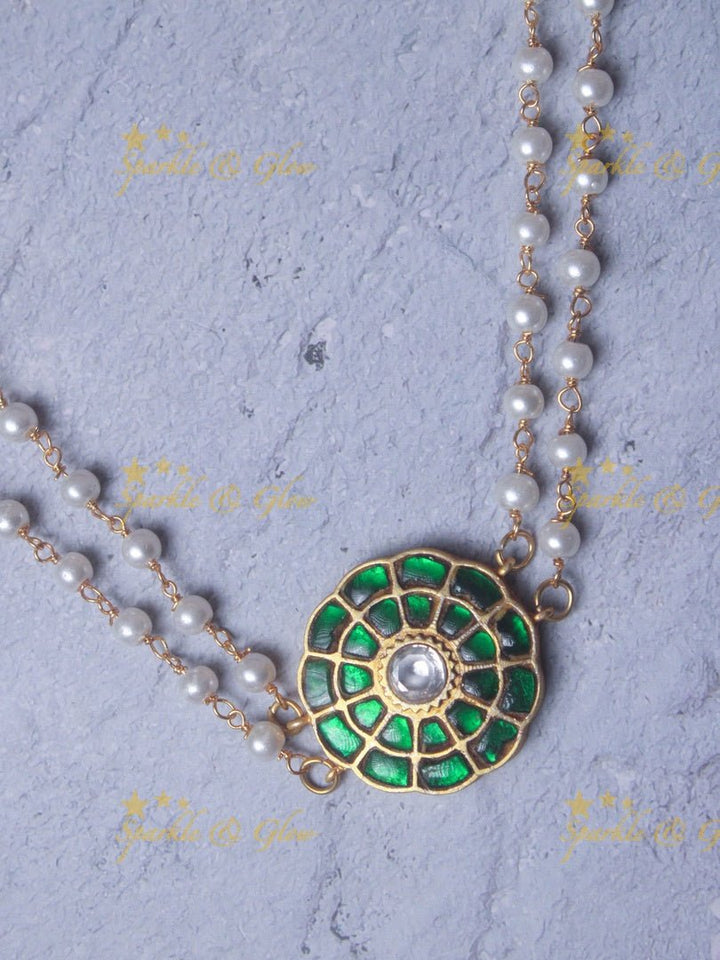 Statement Jadau beads choker - Green - Sparkle and Glow - Pink - Back Thread