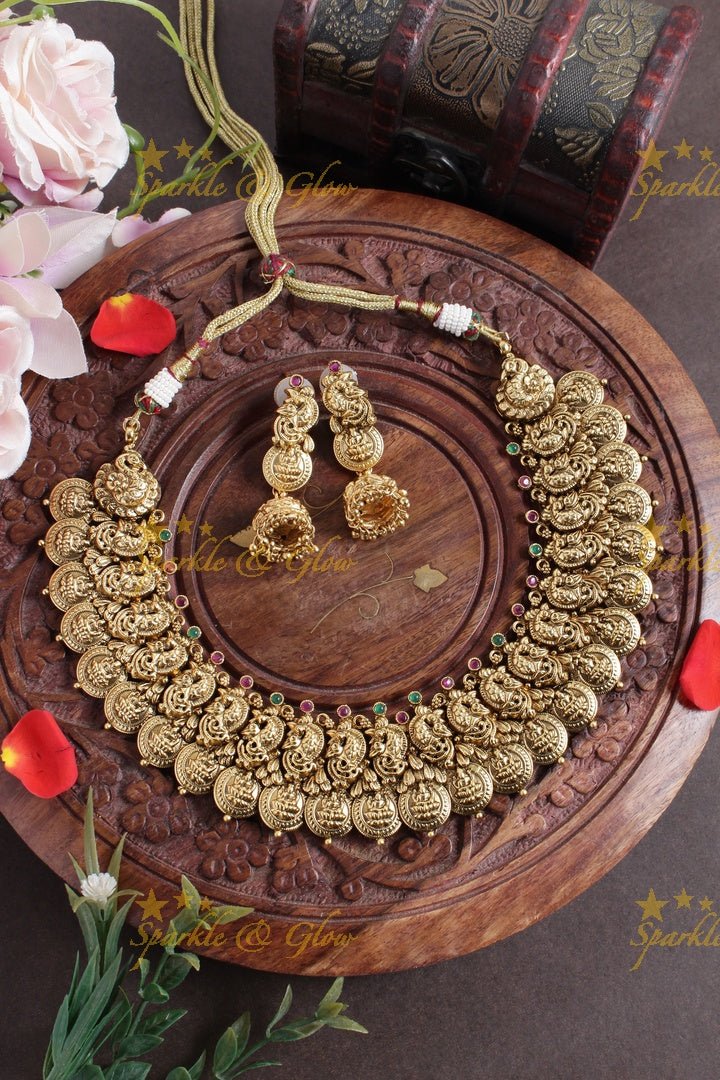 Gold alike Peacock Coin necklace - Multi - Sparkle and Glow - Multi - Back Thread