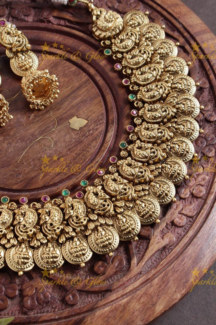 Gold alike Peacock Coin necklace - Multi - Sparkle and Glow - Pink - Back Thread