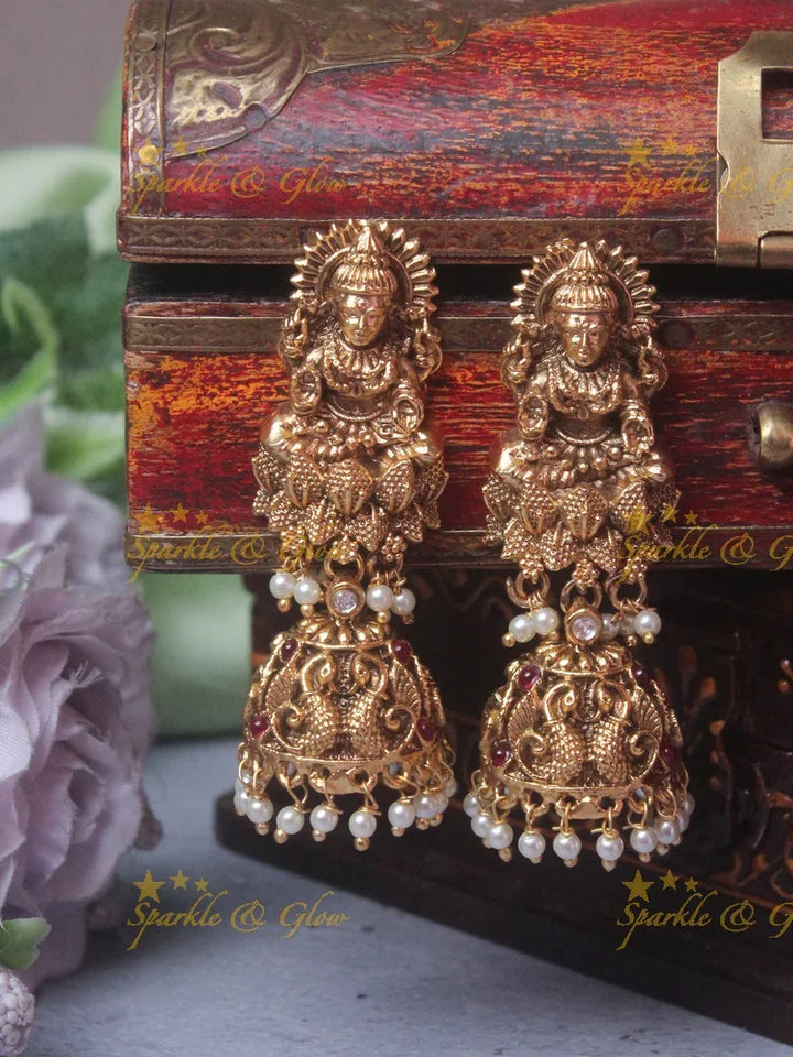 Elegant gold alike pearl cluster Lakshmi necklace - Pink Green - Sparkle and Glow