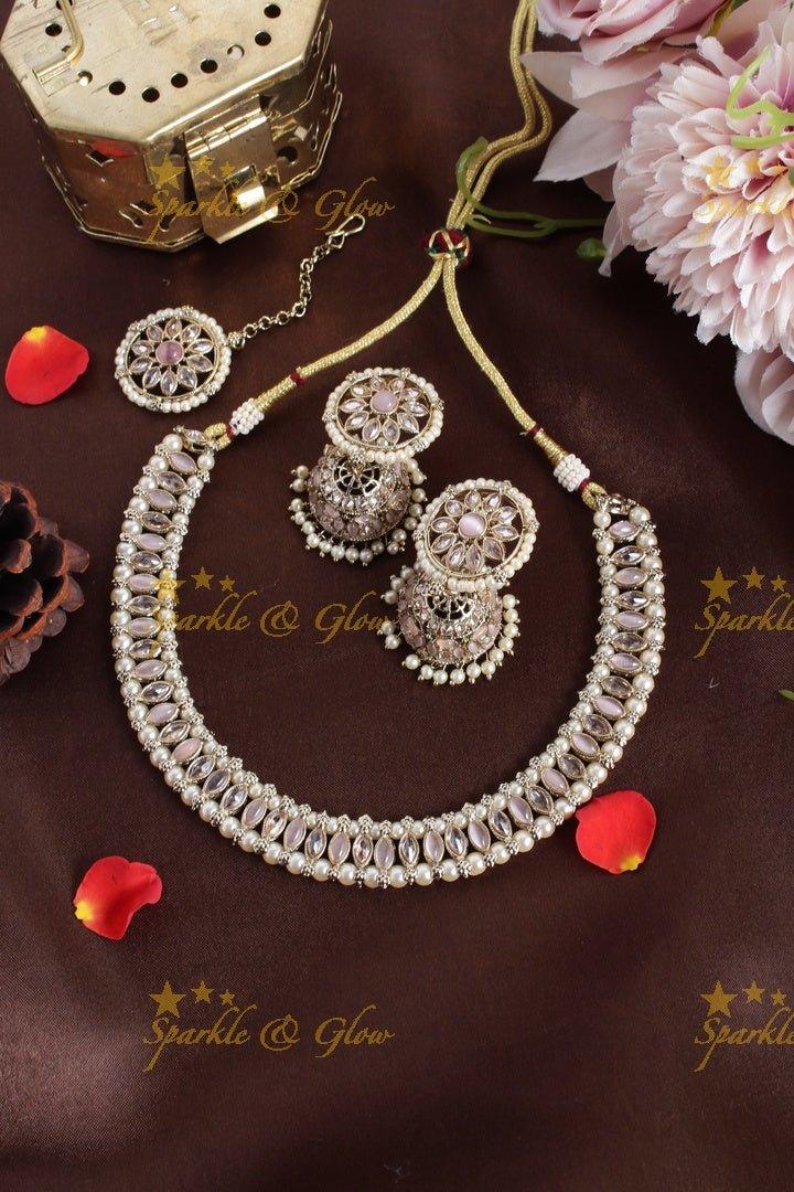 Beautiful oval shape design short necklace - Multi - Sparkle and Glow
