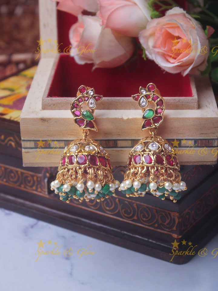 Gold alike Lakshmi peacock haram with green beads