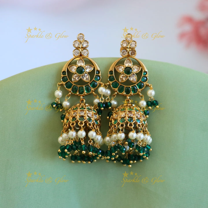 Exquisite Gold Green Jhumka Earrings