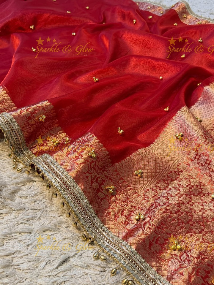 Exquisite Banarasi Tissue Organza Saree with Ghungroo
