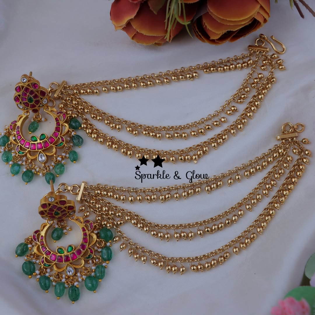 Exquisite Jadau Kundan Chandbali Earrings Set