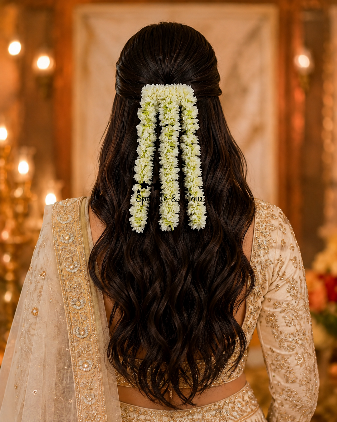 Traditional single layer mullai poo 3 Strings Floral Hair Clip