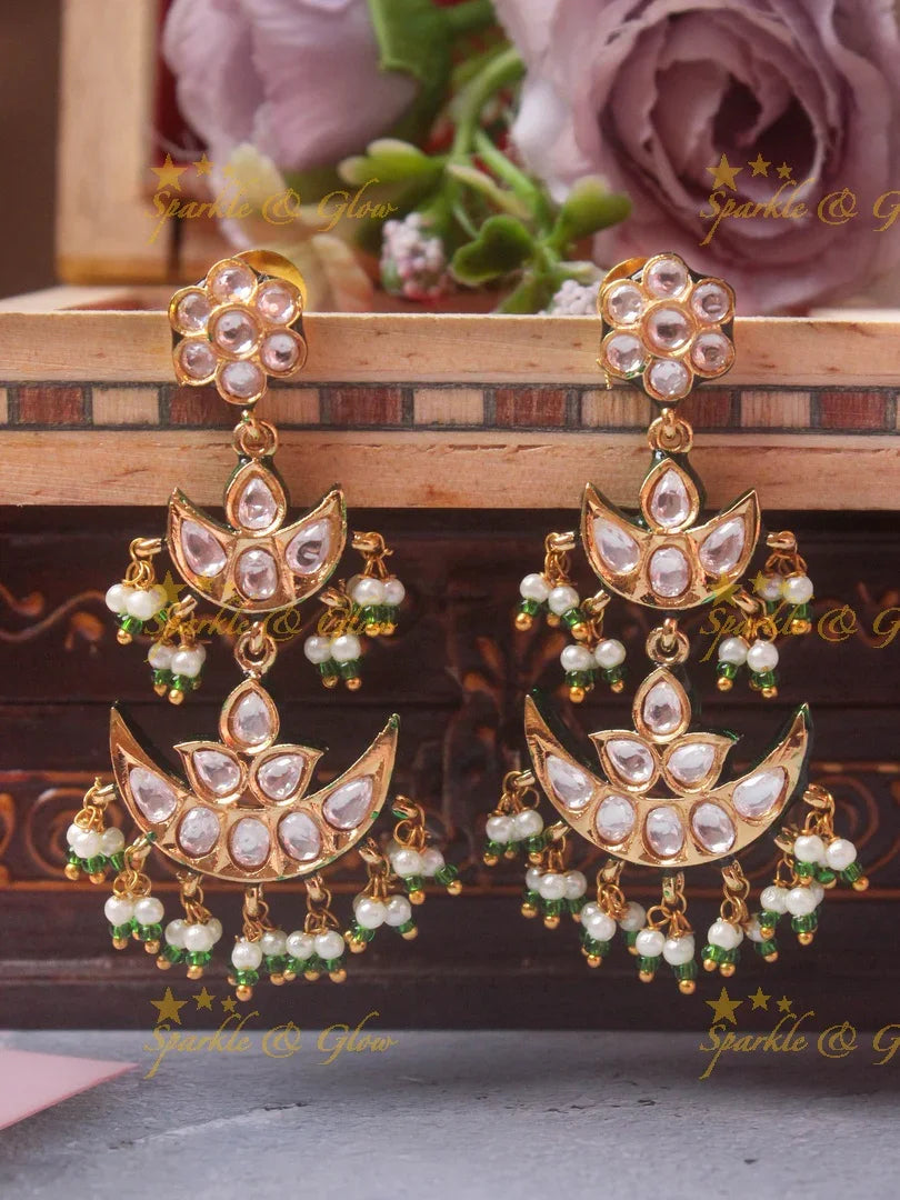 Statememt Kundan floral and moon pearl necklace - Sparkle and Glow