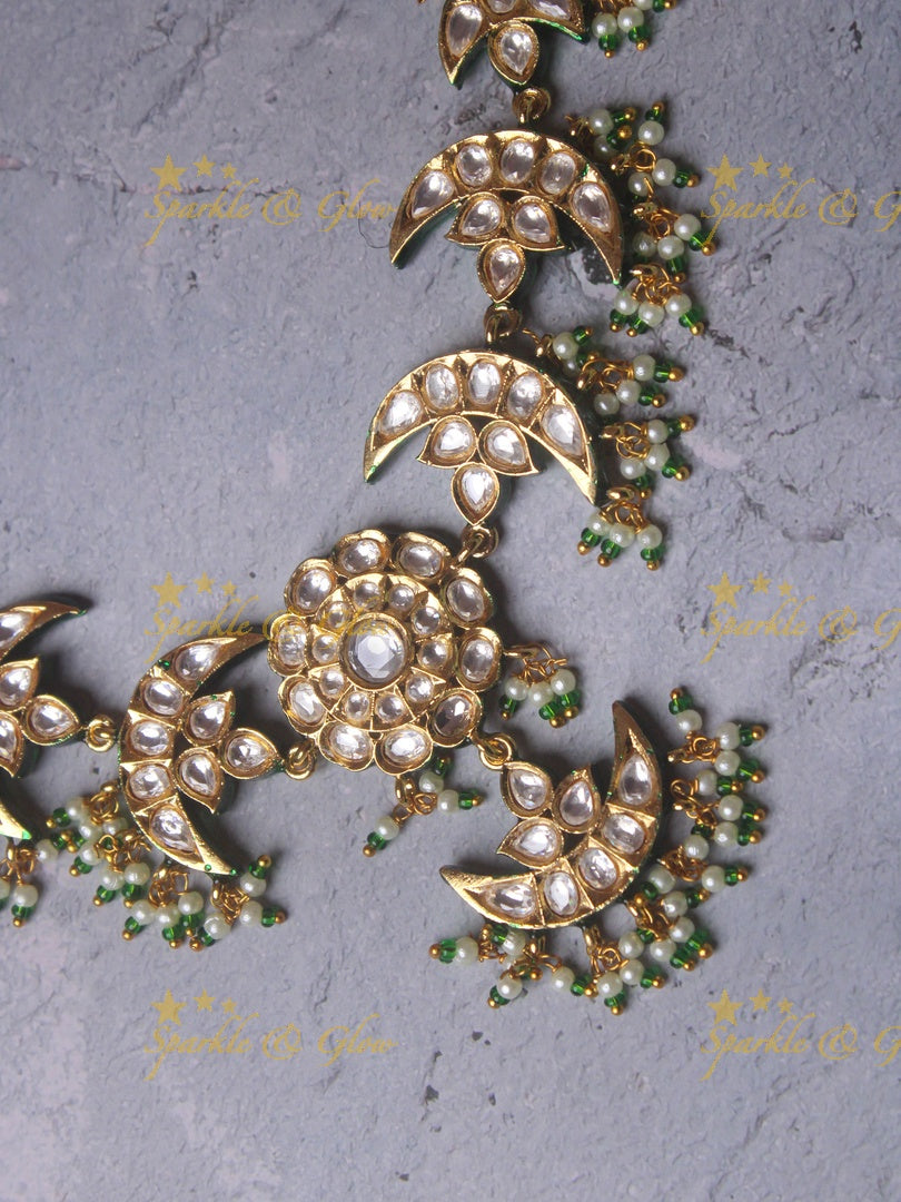Statememt Kundan floral and moon pearl necklace
