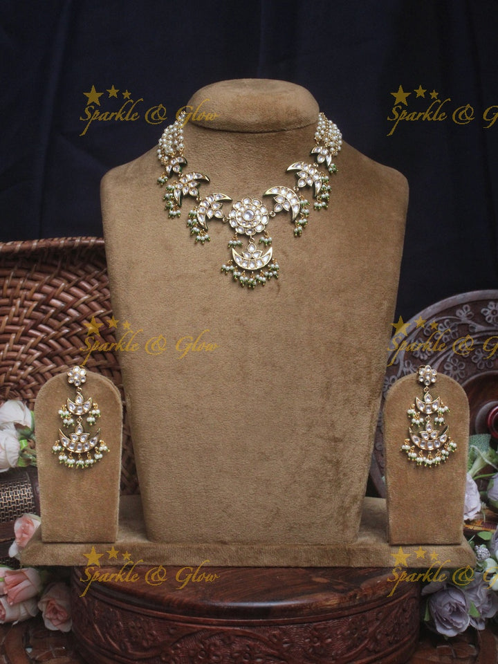 Statememt Kundan floral and moon pearl necklace