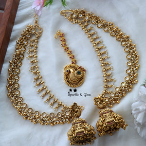 Gold-Plated Bridal Jhumka, Ear Chain & Maang Tikka Combo
