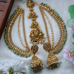 Peacock Jhumka Bridal Combo with Earchain & Maang Tikka